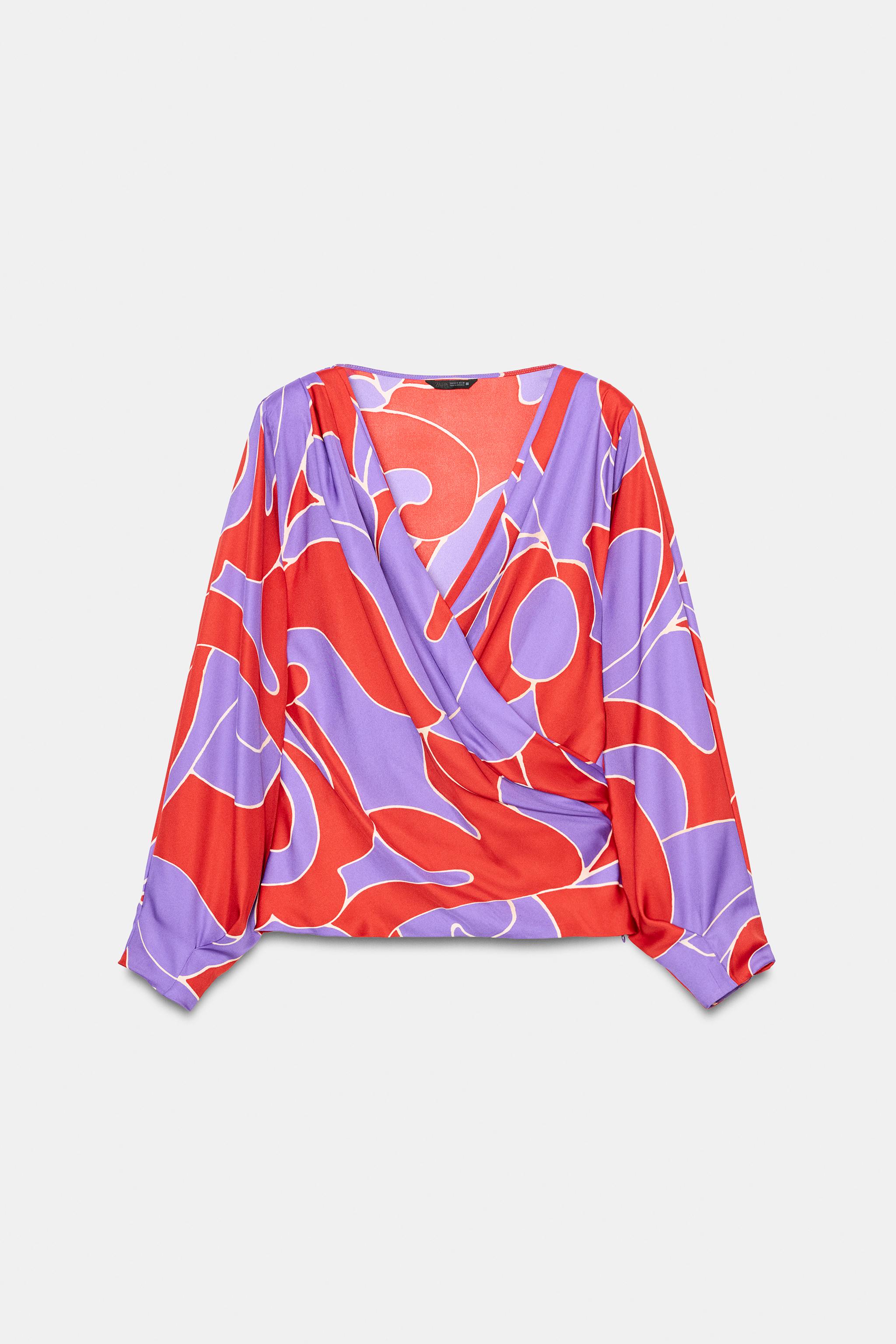 PRINTED SATIN EFFECT SHIRT WITH SHOULDER PADS